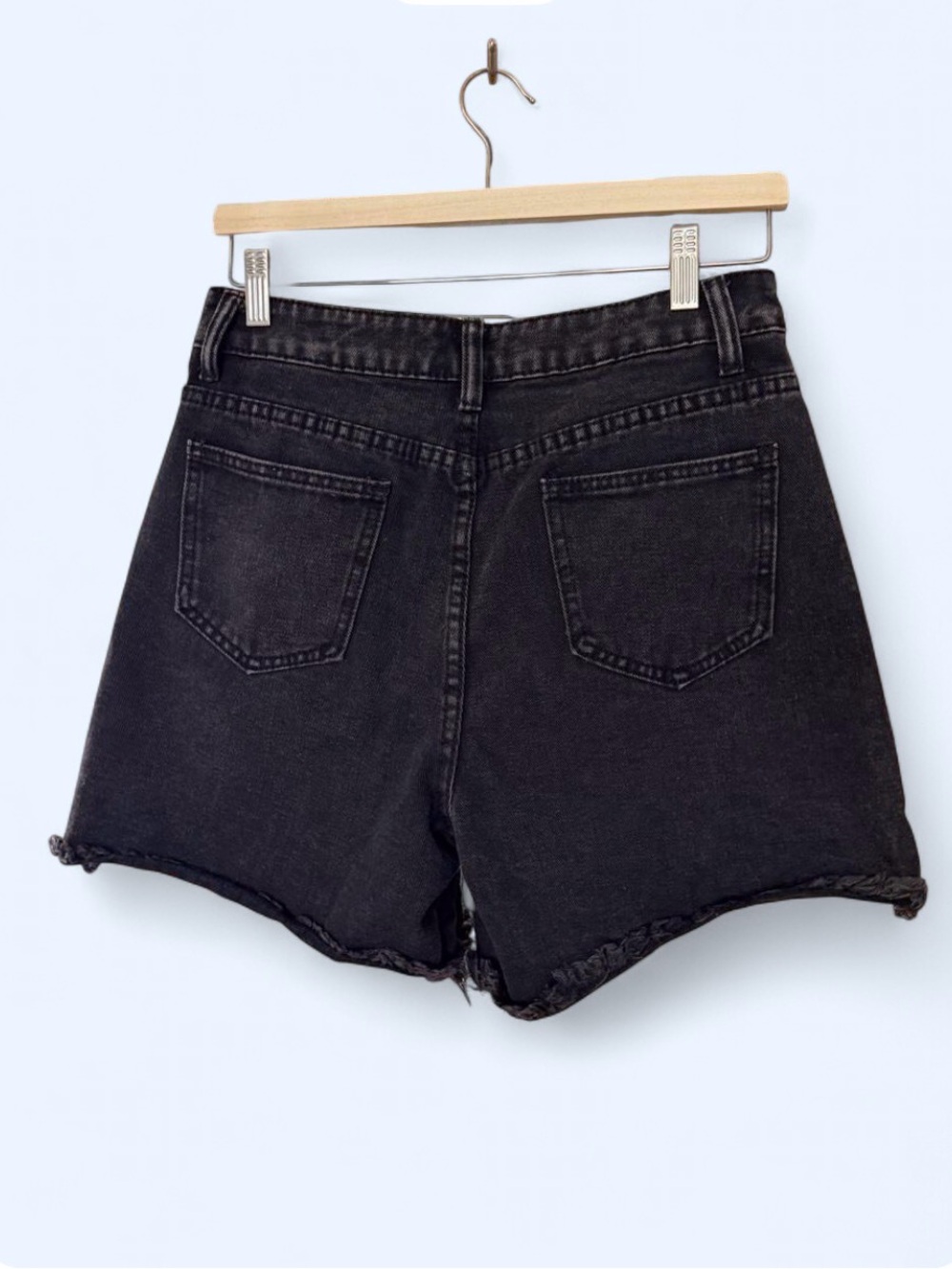 High-Rise Black Denim Women's Shorts - Picture 2 of 4